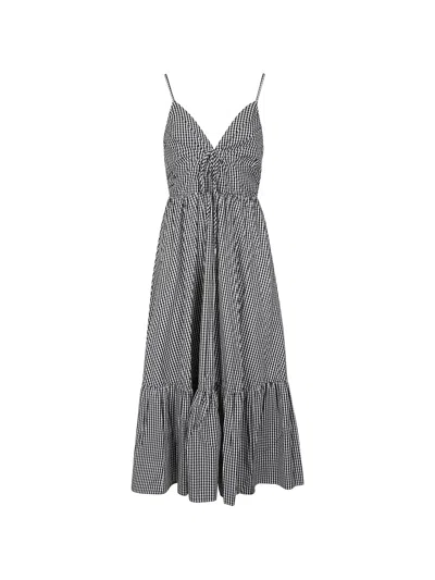 Michael Kors Gingham Cotton Midi Dress In Black