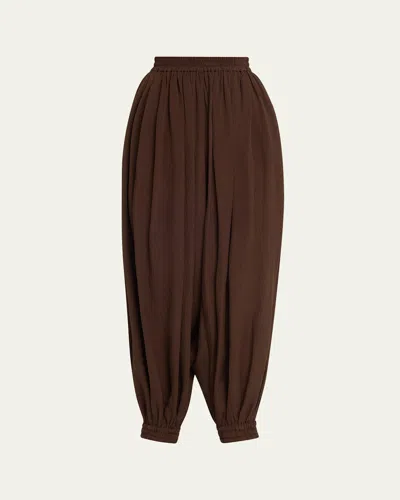 Michael Kors Ruched Silk Seersucker Balloon Pants In Brown