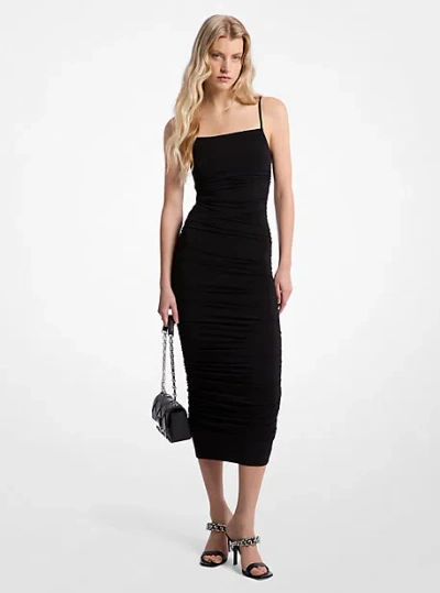 Michael Kors Ruched Stretch Matte Jersey Dress In Black