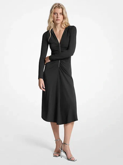 Michael Kors Ruched Stretch Matte Jersey Dress In Black