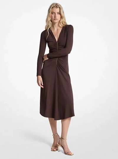 Michael Kors Ruched Stretch Matte Jersey Dress In Brown