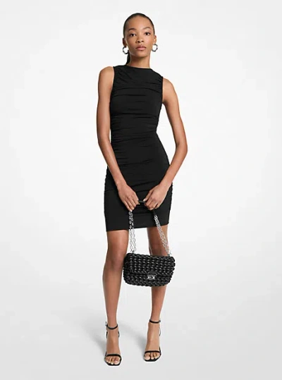 Michael Kors Ruched Stretch Matte Jersey Mini Dress In Black