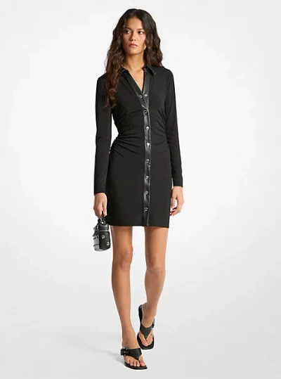 Michael Kors Ruched Stretch Matte Jersey Snap Mini Dress In Black