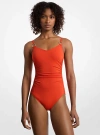 Michael Kors Ruched Swimsuit In Red