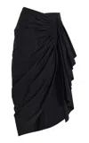 Michael Kors Ruched Washed Cotton-poplin Pareo Midi Skirt In Blue