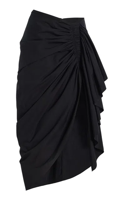 Michael Kors Ruched Washed Cotton-poplin Pareo Midi Skirt In Blue