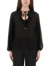 Michael Kors Ruffled-neck Blouse In Black