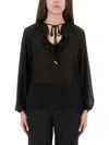 Michael Kors Ruffled-neck Blouse In Black