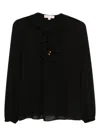 Michael Kors Ruffled Black Blouse With Tie Neckline In Black