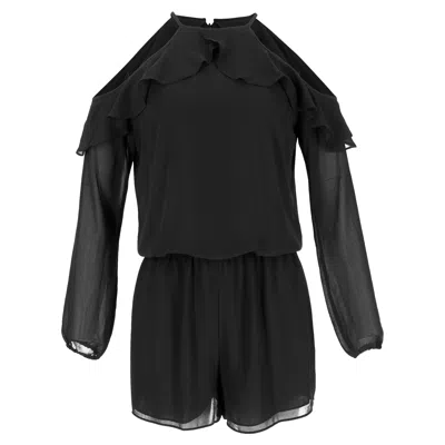 Pre-owned Michael Kors Ruffled Cold Shoulder Jumpsuit In Black Polyester