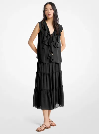 Michael Kors Ruffled Georgette Blouse In Black