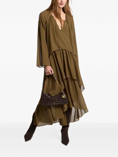 Michael Kors Ruffled Georgette High-low Maxi Dress In 그린
