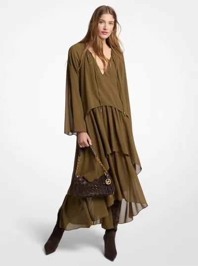Michael Kors Ruffled Georgette High-low Maxi Dress In Green