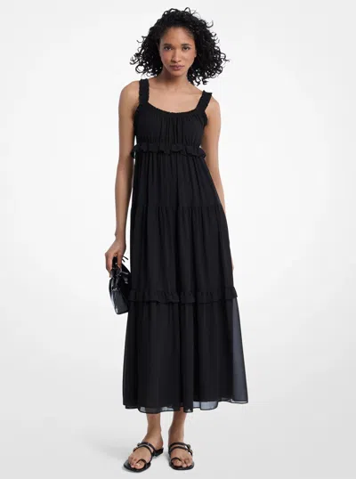 Michael Kors Ruffled Georgette Maxi Dress In Black