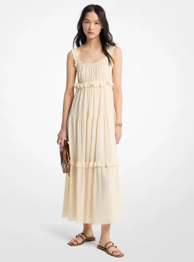 Michael Kors Ruffled Georgette Maxi Dress In Brown