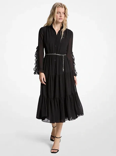 Michael Kors Ruffled Georgette Midi Dress In Black