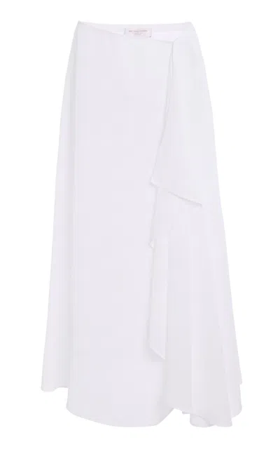 Michael Kors Ruffled Linen Crepe Gauze Pareo Maxi Skirt In White
