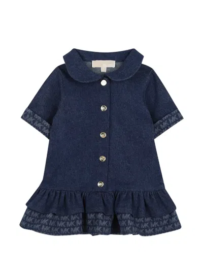 Michael Kors Babies' Ruffled Logo-print Dress In Blue