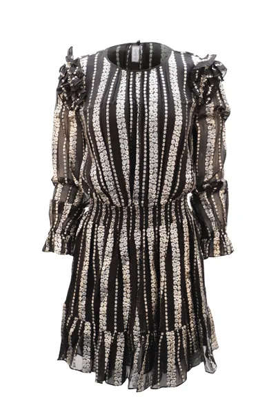 Michael Kors Ruffled Metallic Jacquard Mini Dress In Black Viscose