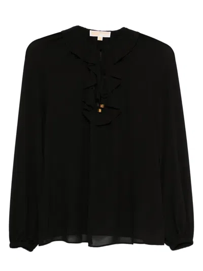 Michael Kors Ruffled-neck Blouse In Black