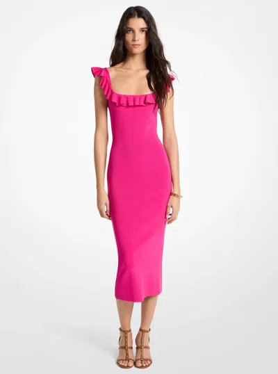 Michael Kors Ruffled Stretch Viscose Midi Dress In Pink
