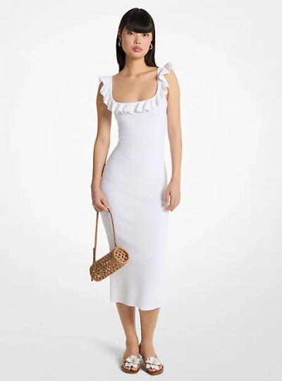 Michael Kors Ruffled Stretch Viscose Midi Dress In White