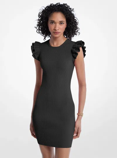 Michael Kors Ruffled Stretch Viscose Mini Dress In Black