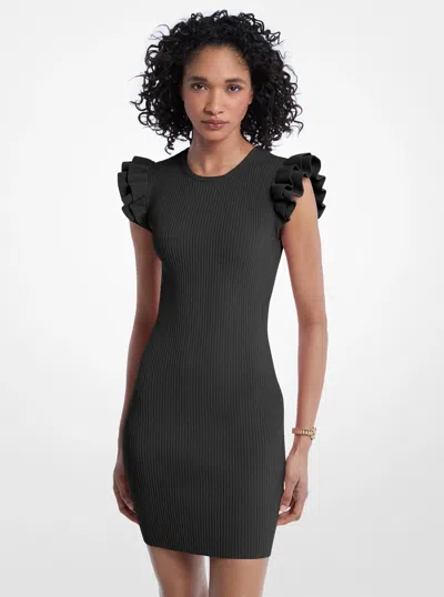 Michael Kors Ruffled Stretch Viscose Mini Dress In Black