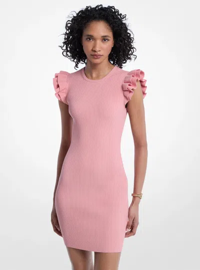 Michael Kors Ruffled Stretch Viscose Mini Dress In Pink