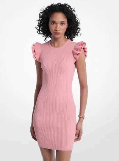 Michael Kors Ruffled Stretch Viscose Mini Dress In Pink