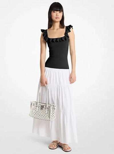 Michael Kors Ruffled Stretch Viscose Tank Top In Black
