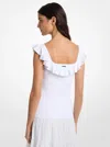 Michael Kors Ruffled Stretch Viscose Tank Top In White