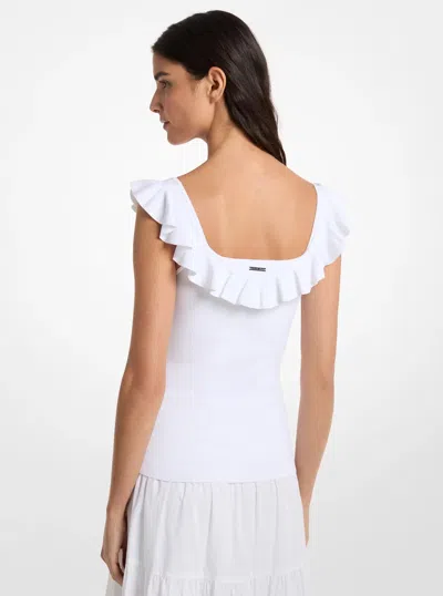 Michael Kors Ruffled Stretch Viscose Tank Top In White