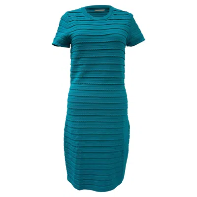 Michael Kors Ruffled Stripe Stretch Mini Dress In Turquoise Viscose In Blue