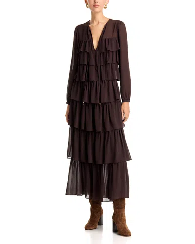 Michael Kors Ruffled Tiered Maxi Dress In Brown
