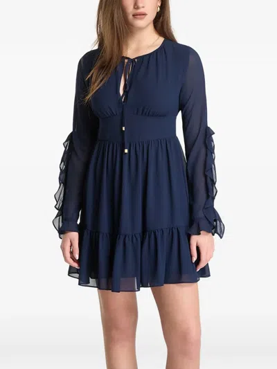 Michael Kors Ruffled-sleeve Mini Dress In Blue