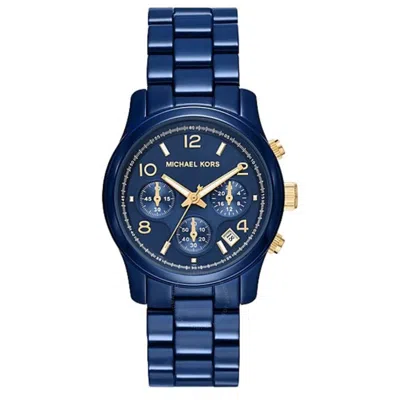 Michael Kors Runway Chronograph Quartz Blue Dial Ladies Watch Mk7332 In Blue / Gold Tone