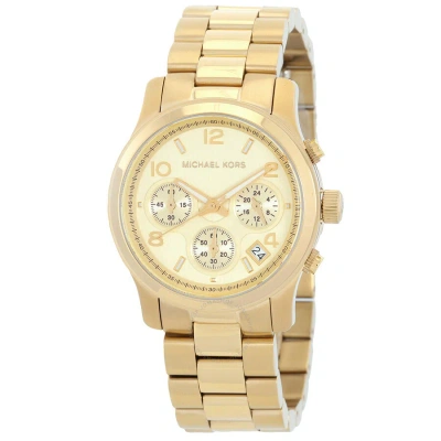 Michael Kors Runway Chronograph Quartz Gold Dial Ladies Watch Mk7323 In Gold / Gold Tone