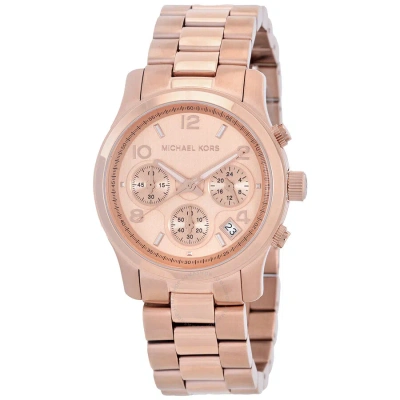 Michael Kors Runway Chronograph Quartz Rose Gold Dial Watch Mk7324 In Pink