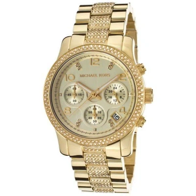 Pre-owned Michael Kors Runway Gold Tone,crystal Pave,chronograph Bracelet Watch-mk5826
