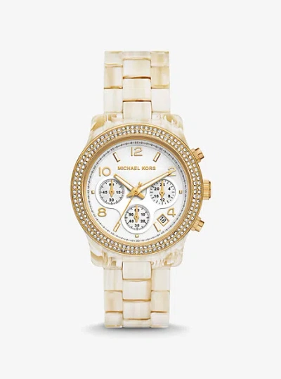 Michael Kors Runway Pavé Gold-tone And Acetate Watch In White