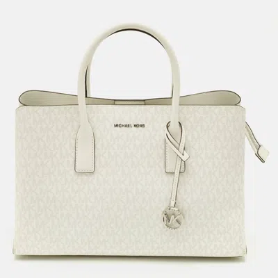 Pre-owned Michael Kors Ruthie White Signature Coated Canvas Satchel