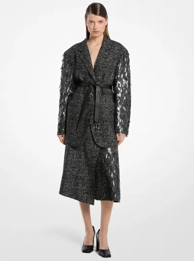 Michael Kors Ryan Hand-embroidered Smudge Glen Plaid Paillette Wool Blazer In Black