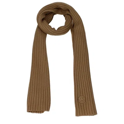 Michael Kors Ribbed-knit Logo-patch Scarf In Brown