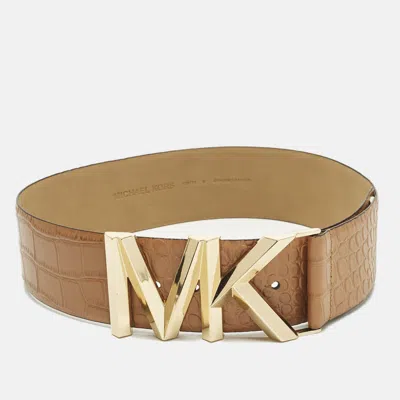 Pre-owned Michael Kors S Waist Belt Brown Crocodile Embossed Leather