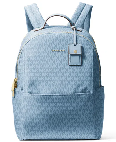 Michael Kors Sable Large Printed Signature Logo Backpack In Blue