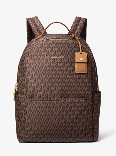 Michael Kors Sable Large Printed Signature Logo Backpack In Brown