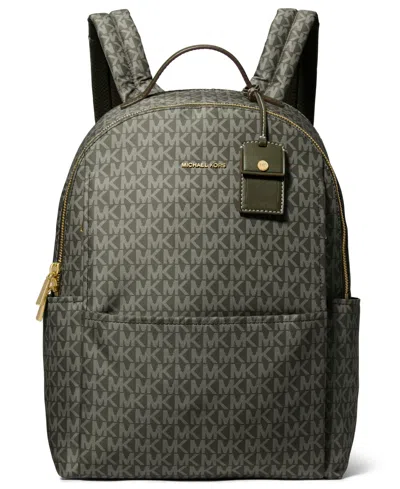 Michael Kors Sable Large Printed Signature Logo Backpack In Green