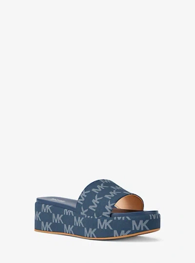 Michael Kors Sadler Logo Jacquard Platform Slide Sandal In Blue
