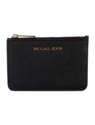 Pre-owned Michael Kors Saffiano Leather Card Holder In Black